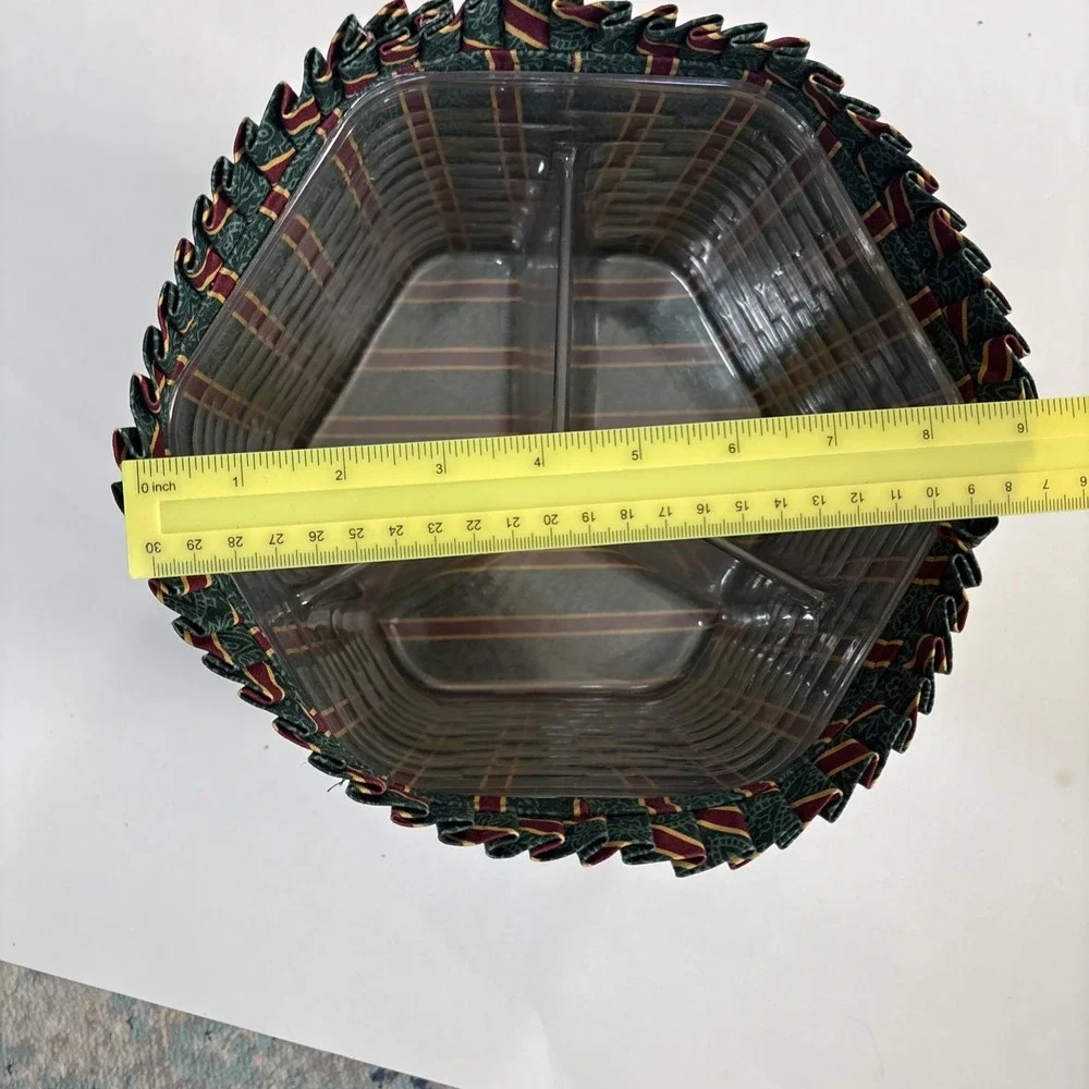 Longaberger darning basket liner. Emerald green red stripe PLUS 2 Liners 6.5x9